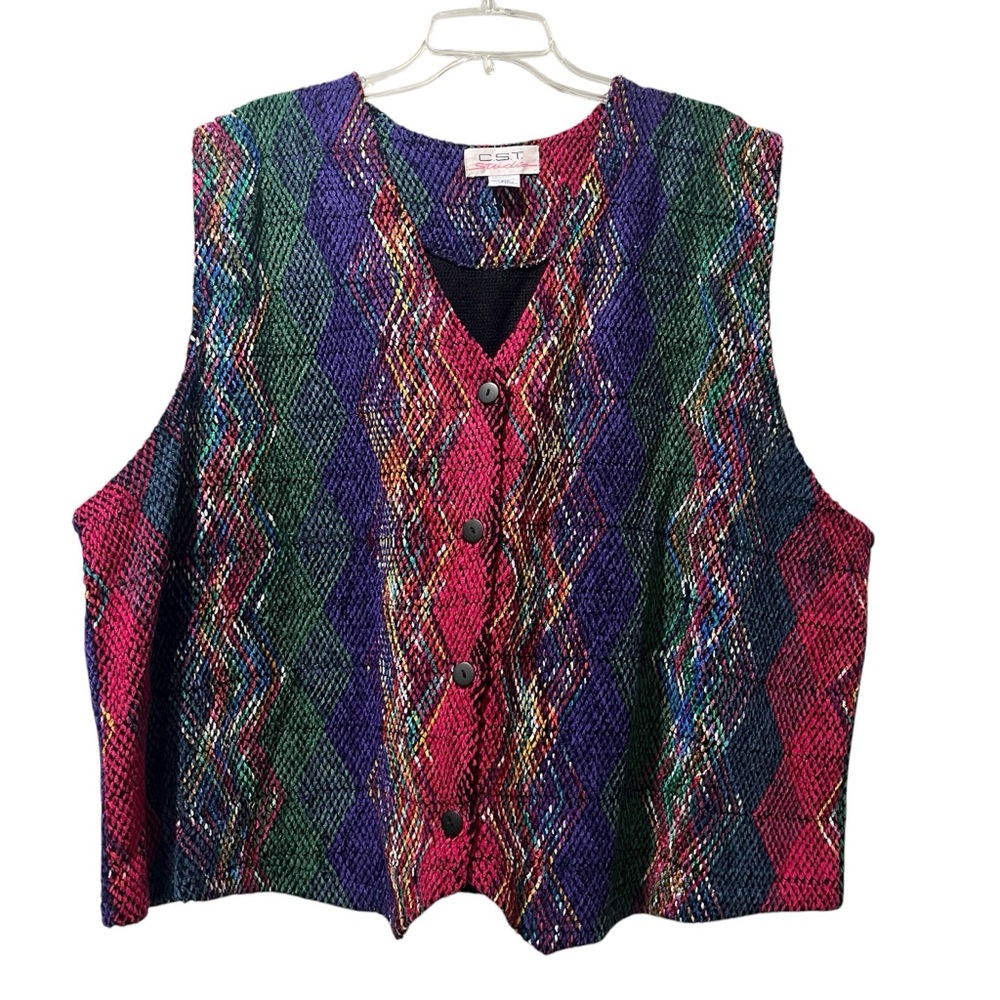 Vintage C.S.T. Studio vest Size 3x Acrylic Colorful Woven Funky Unique 80s 90s